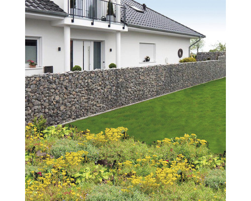 Schanskorfmuur voor een huis met tuin