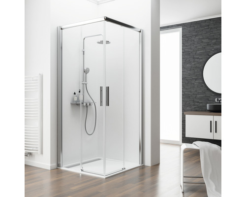SCHULTE Douchecabine hoekinstap Kristall Trend chroom 100x100 cm helder glas Douchecabine met douchearmatuur in badkamer