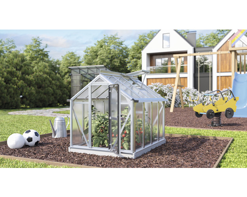 VITAVIA Mini Kweekkas Merlin aluminium zilver met kanaalplaten 4 mm 87,2 x 111,6 cm Kleine kas met open deur in de tuin