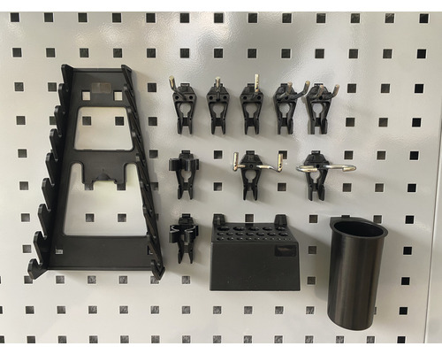 Gereedschapswand accessoireset met haken, houders en bak voor werkplaatsorganisatie