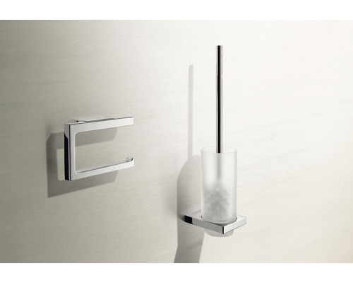 Toiletpapierhouder en toiletborstelgarnituur van metaal en glas voor wandmontage