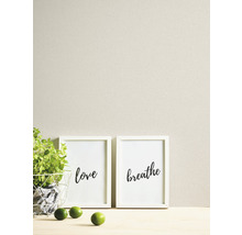 Decoratieve wanddecoratie met afbeeldingen en plant in mand