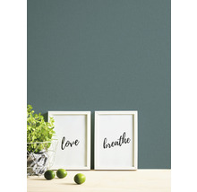 Wanddecoratie met groene verf, twee foto''s met de opschriften Liefde en Adem, een plant en limoenen