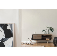 Woonkamer met dressoir, decoratie en hond