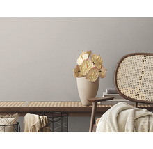 Decoratief interieur met bank, rotan stoel en anthuriums in vaas