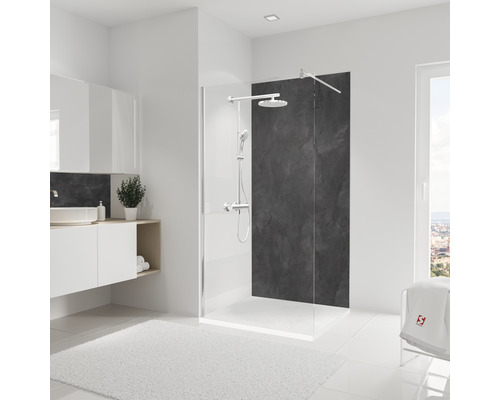 SCHULTE Douche achterwand Decodesign 210x100 cm grijs Moderne badkamer met douchewand, wastafel en badmat