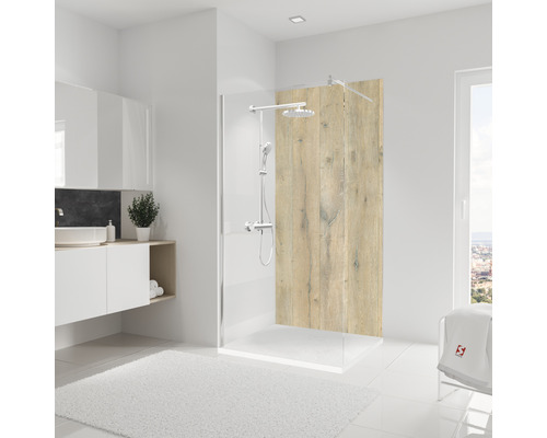 SCHULTE Doucheachterwand Decodesign bruin 210x100 cm Badkamer met douchecabine, wastafel en tapijt