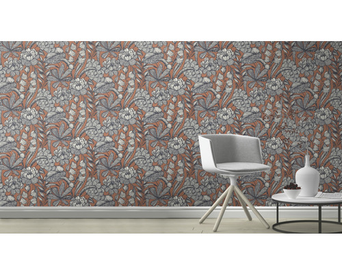 Kamerweergave met een patroonbehang met bloemmotief