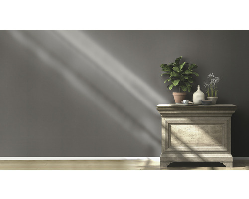 Decoratieve commode met planten en decoratieve objecten tegen een grijze muur