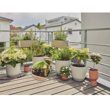 Balkon met planten in potten en irrigatiesysteem