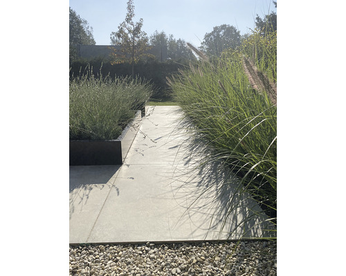 Tuinpad met stenen platen en grind naast planten