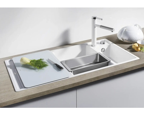 Keuken spoelbak met snijplank, afdruipbak en kraan