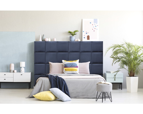 MOLLIS Wandkussen Riviera nachtblauw 30x30 cm Slaapkamer met gestoffeerd hoofdeinde, nachtkastje en kamerplant