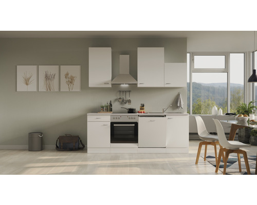 FLEX WELL Keukenblok Wito wit 220x60 cm Complete, moderne inbouwkeuken met elektrische apparaten en witte fronten