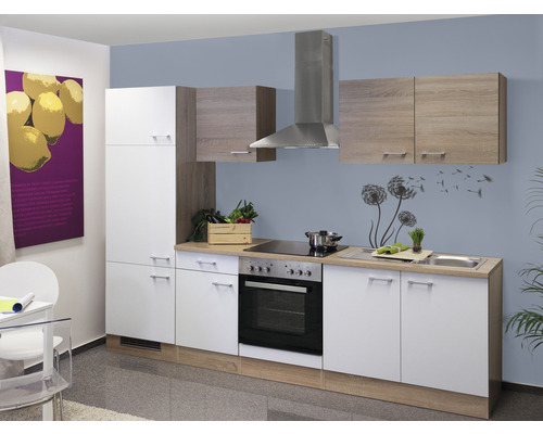 FLEX WELL Keukenblok Samoa wit sonoma eiken 270x60 cm Keukenblok met boven- en onderkasten en elektrische apparaten.