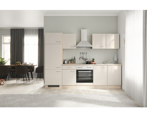FLEX WELL Keukenblok Nepal kashmir 270x60 cm Lichte keuken met keukenkasten, afzuigkap en eettafel
