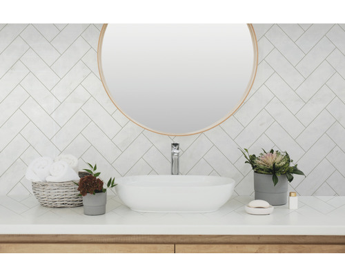 D-C-FIX Wandbekleding PVC Ceramics metaaloptiek 67,5x400 cm Lichte badkamer met opzetwastafel, spiegel en visgraattegels