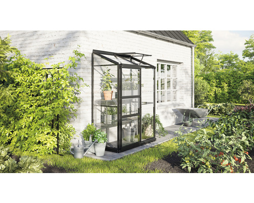 VITAVIA Kweekkas Ida 900 zwart met enkel veiligheidsglas 3 mm 130,6 x 68,8 cm Glazen kas met schappen in de tuin