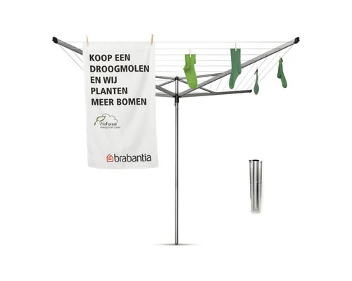 Droogmolen met waslijn en actiebanner evenals het Brabantia Logo