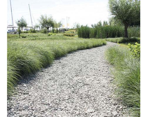 Tuinlandschap met grindpad en siergrassen