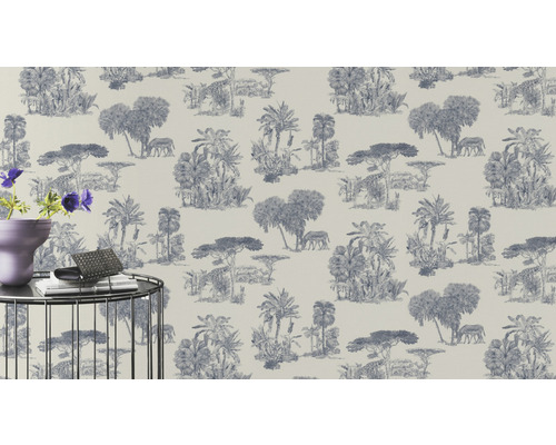 Behang met jungle motief met bomen en dieren