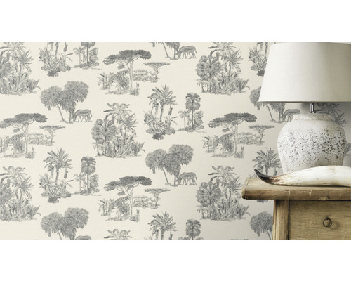 Behang met jungle motief en dieren in de woonkamer