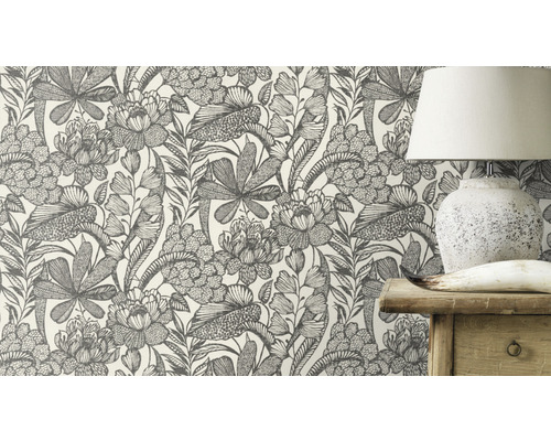 Behang met bloemmotief in interieur