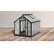 Tuinkas met polycarbonaat platen en een open deur