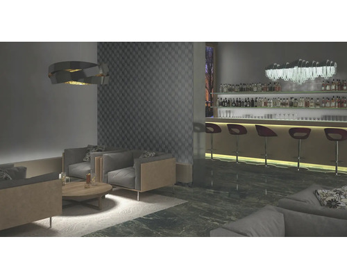 Interieur met zithoek, bar en moderne verlichting