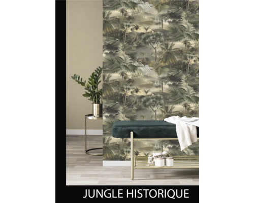 Kamer met jungle fotobehang, bank en bijzettafel