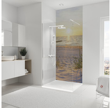 Badkamer met douchecabine en strandmotief