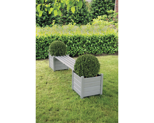 Tuinbank met geïntegreerde plantenbakken op gazon