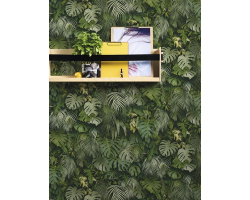 Fotobehang met jungle motief en plank