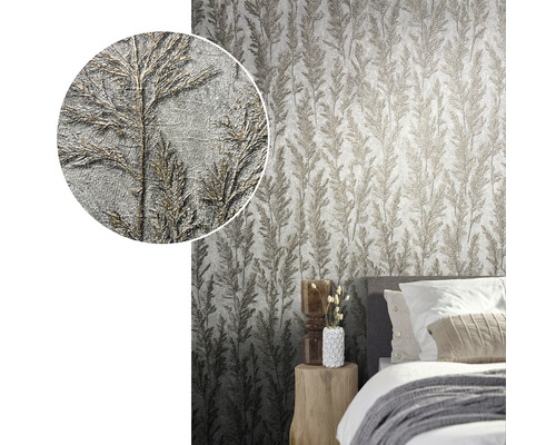 Behang met gras motief in slaapkamer