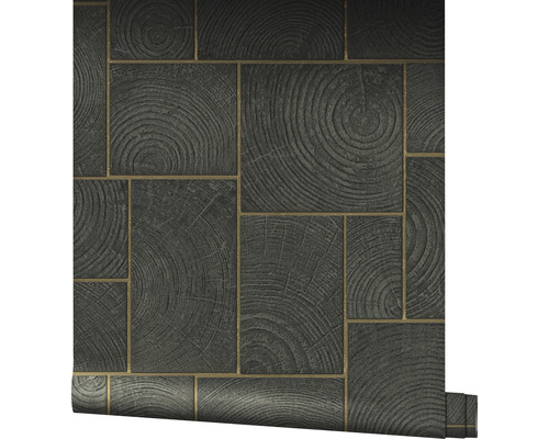 Behang met houten structuur in steenlook