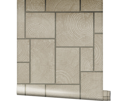 Behang met houtlook en vierkante patronen