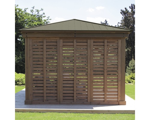 Houten tuinpaviljoen met lamellenwanden