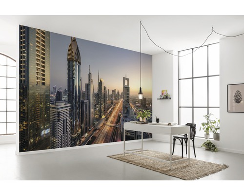 Kantoor met fotobehang van een skyline