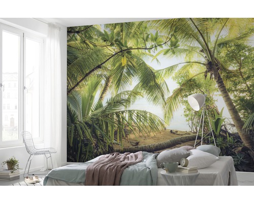 KOMAR Fotobehang vlies SHX9-070 Wanderlust - Stefan Hefele Pirate Hidingplace 450x280 cm Slaapkamer met fotobehang met palmmotief voor een tropische sfeer