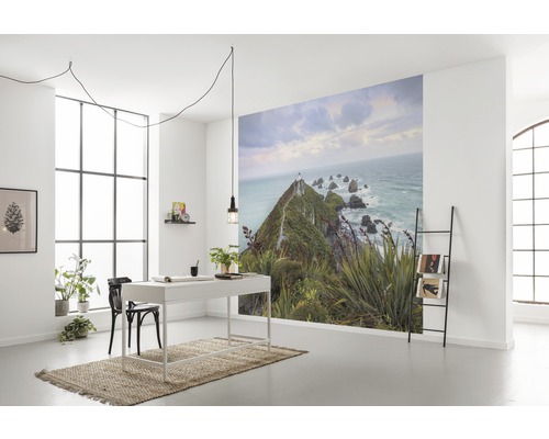 Kantoor met fotobehang van een kustlandschap met vuurtoren