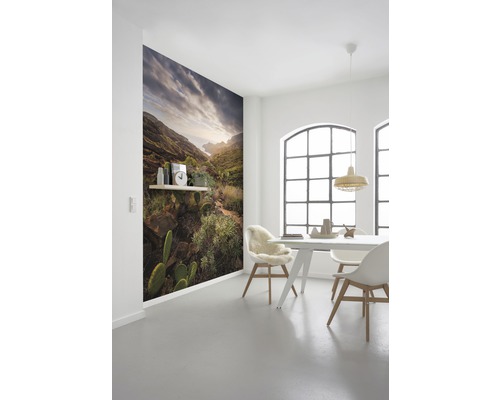 Eetkamer met foto van berglandschap met cactussen