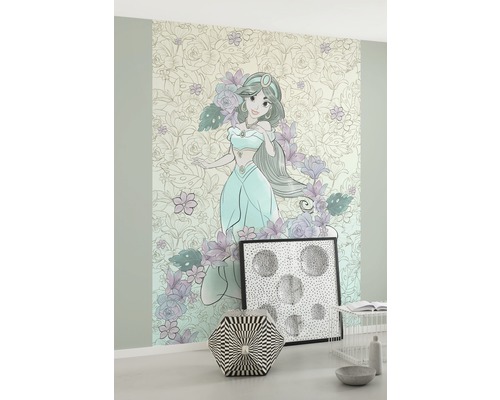 Kamer met Disney prinses Jasmine fotobehang met bloemmotief.