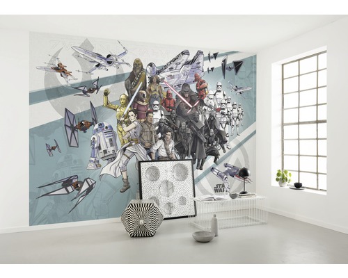 KOMAR Fotobehang vlies DX8-073 Disney Edition 4 Star Wars Cartoon Collage Wide 400x280 cm Kamerweergave met Star Wars fotobehang met motieven uit de films.
