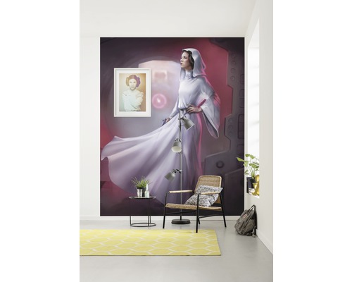 Kamer met Star Wars Prinses Leia muurschildering, stoel en geel tapijt