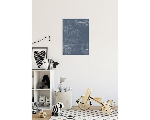 Decoratieve muurafbeelding met Star Wars Millennium Falcon bouwplan in de kinderkamer