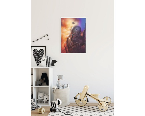 Ingelijste wanddecoratie in kinderkamer met sciencefictionthema