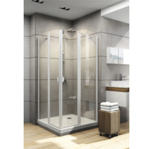 Vierkante douchecabine met draaideur in een moderne badkamer.