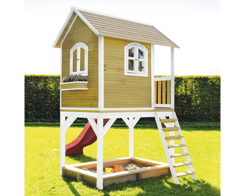 Houten speelhuis met zandbak, glijbaan en ladder voor kinderen