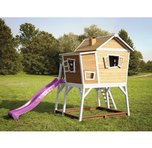 Houten boomhut met glijbaan en zandbak voor de tuin