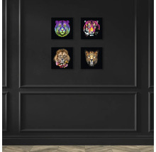 Wanddecoratie met vier dierenafbeeldingen: tijger, leeuw en luipaard